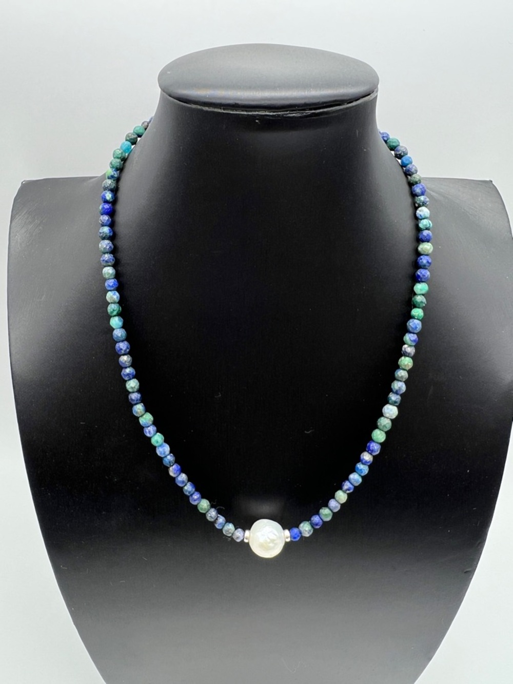 LUC 925 Pearl Necklace • Chrysocolla & Lapis • Sterling • 15” + Ext